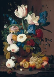Stilleven, bloemen en fruit, 1848